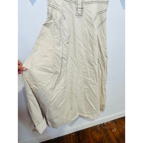 ROSETTA GETTY x RTR Beige Twill Collared Short Sleeve Bone Stitching Dress 0 - Picture 5 of 14